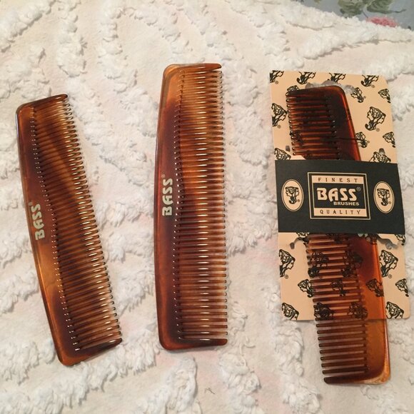 Vtg Bass Tortoise Shell Tone Hair Combs  Salon Barber The Hair Doc 7" Lot of 3 - Picture 1 of 7